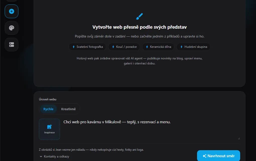 Tvorba webu bez šablony: zadání pro kavárnu a volba úrovně „Rychle“ nebo „Kreativně“