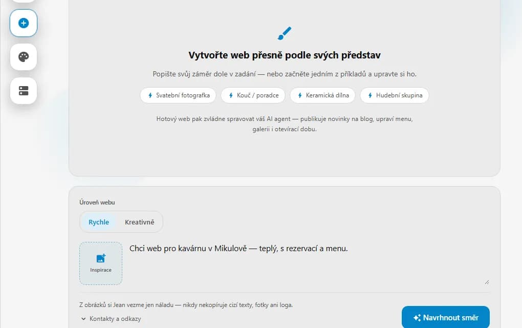 Tvorba webu bez šablony: zadání pro kavárnu a volba úrovně „Rychle“ nebo „Kreativně“