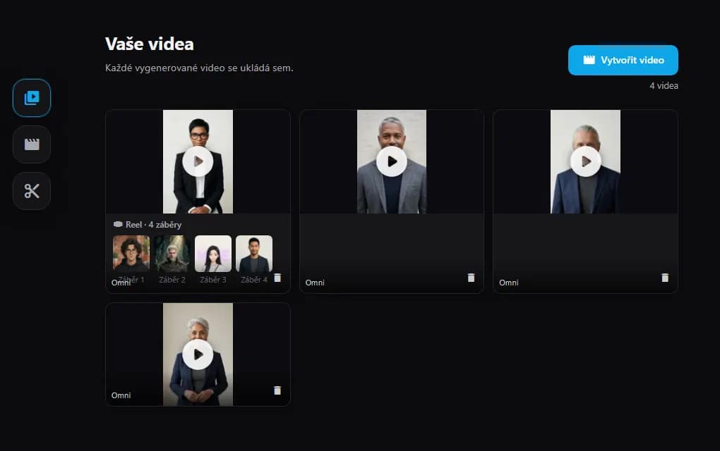Galerie videí v Jeanovi: reel ze záběrů a klipy s avatary