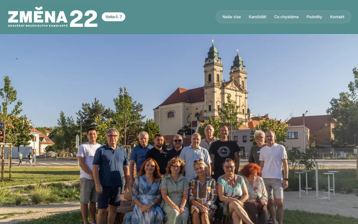 Úvodní obrazovka webu Změna 22 Valtice